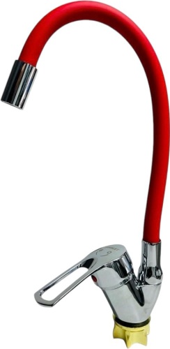 Смеситель TEMMAX TM-253-3, нержавеющая сталь, цвет хром, красный
