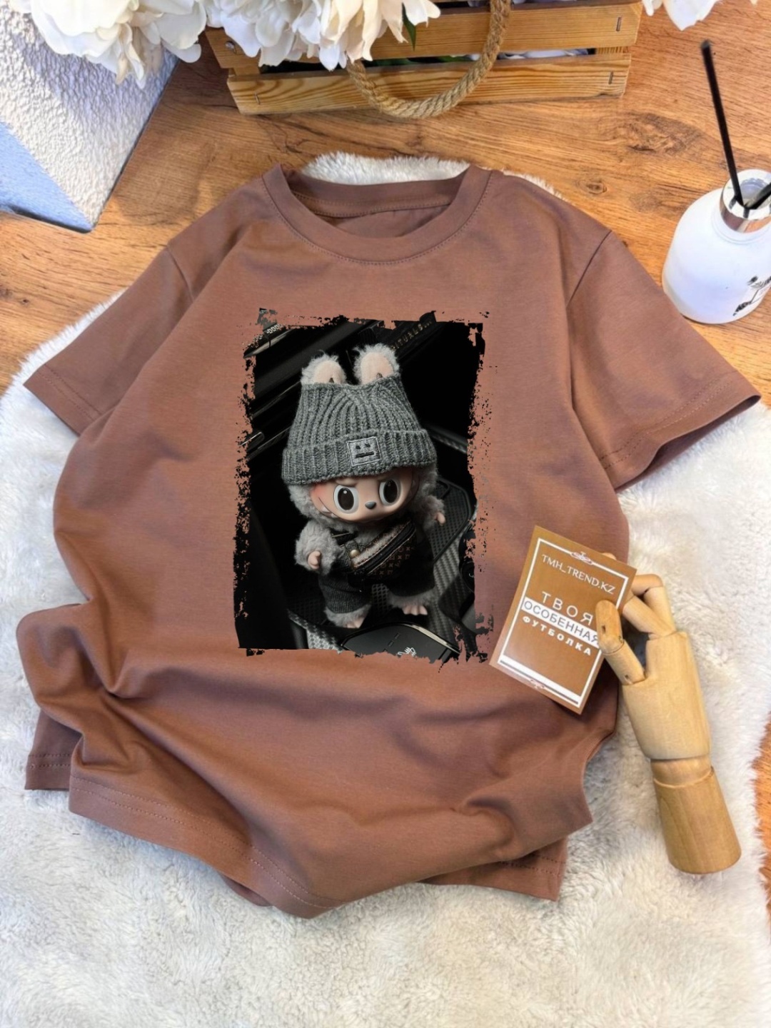 Футболка TMH_TREND.KZ Labubu Лабубу черный, коричневый