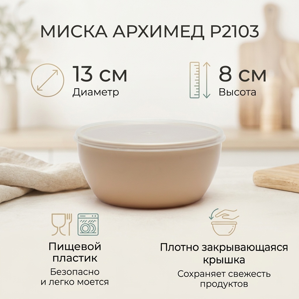 Миска Архимед 13х13 см, пластик, 1 шт