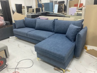 Угловой диван Elegant Скорпион, 280х80 см, обивка велюр, синий