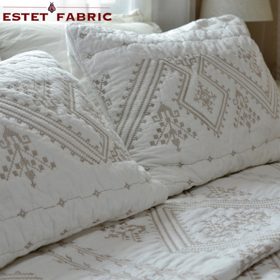 Покрывало с наволочками Estet fabric 234х269 см, хлопок, полиэстер, белый, бежевый