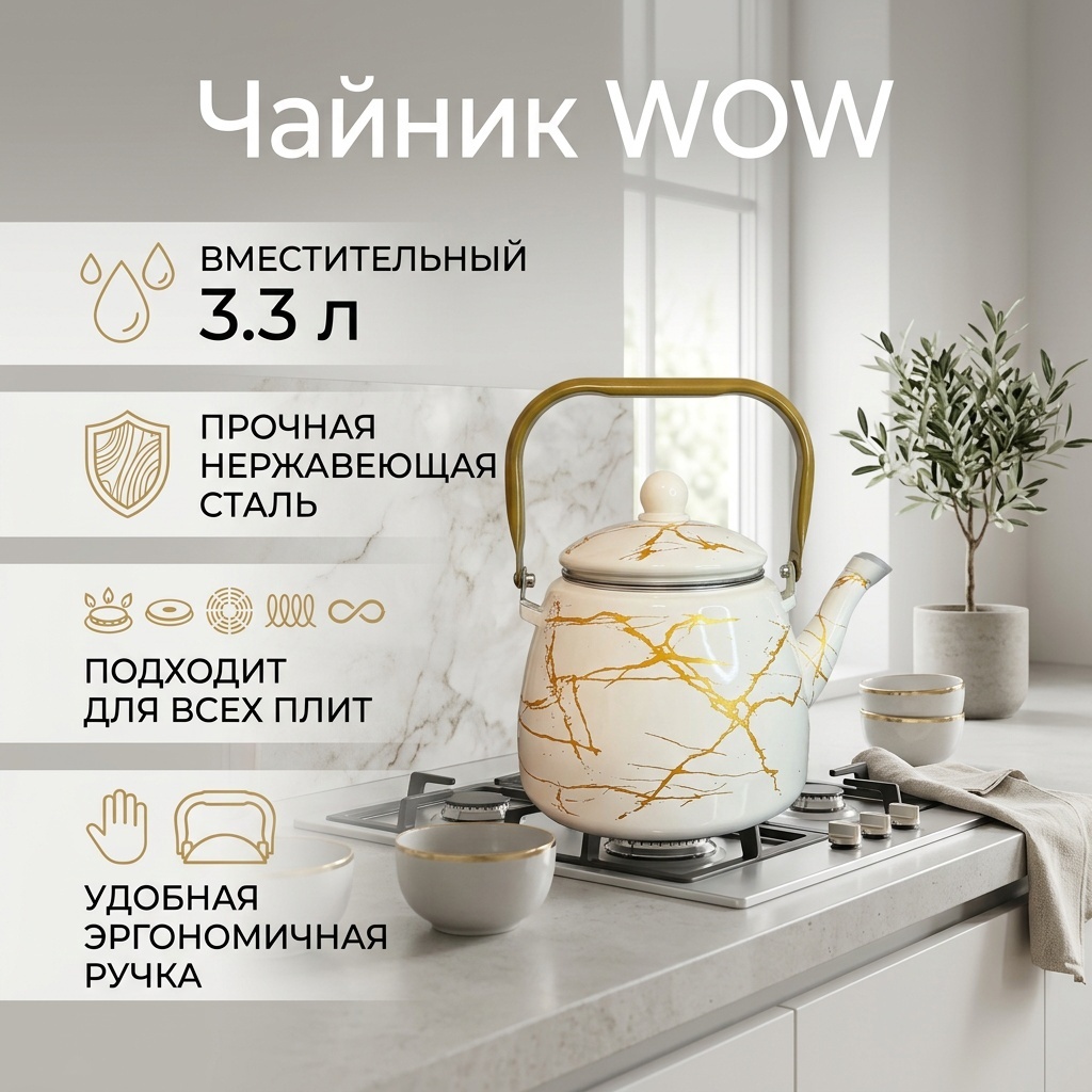 WOW чайник Эмаль 3.3 л, эмалированная сталь