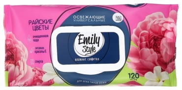 Влажные салфетки Emily Style Влажные салфетки универсальные Emily Style райские цветы, для всх типов кожи, с клапаном 120 шт