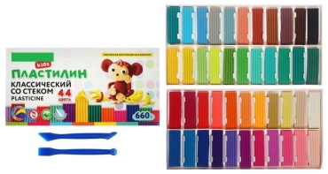Пластилин 44цв 660г BRAUBERG KIDS, со стеком.ВЫСШЕЕ КАЧЕСТВО
