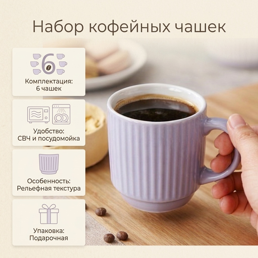 Сервиз на 6 персон , предметов: 6, кофейный, керамика