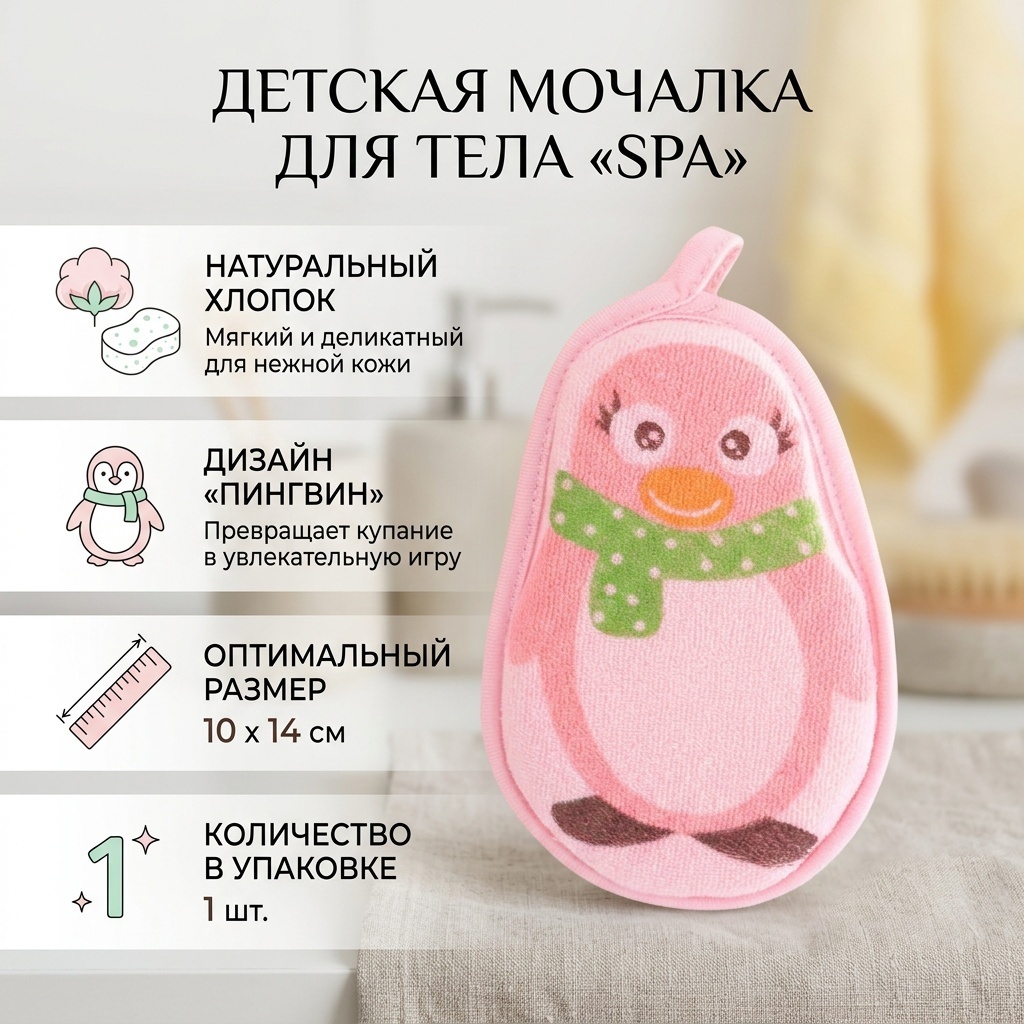 Spa детская мочалка для тела, универсальное розовый 1 шт