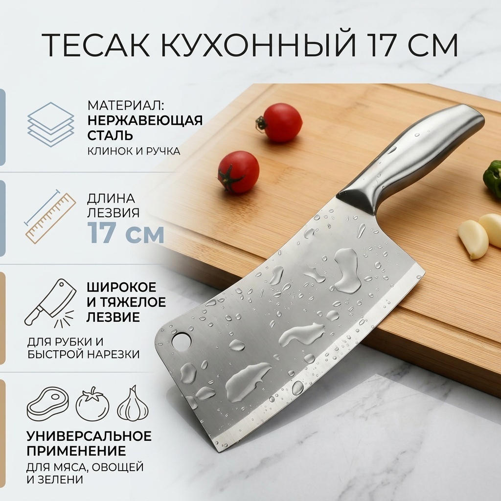 Тесак 30417203_477847958, лезвие: нержавеющая сталь 1 шт