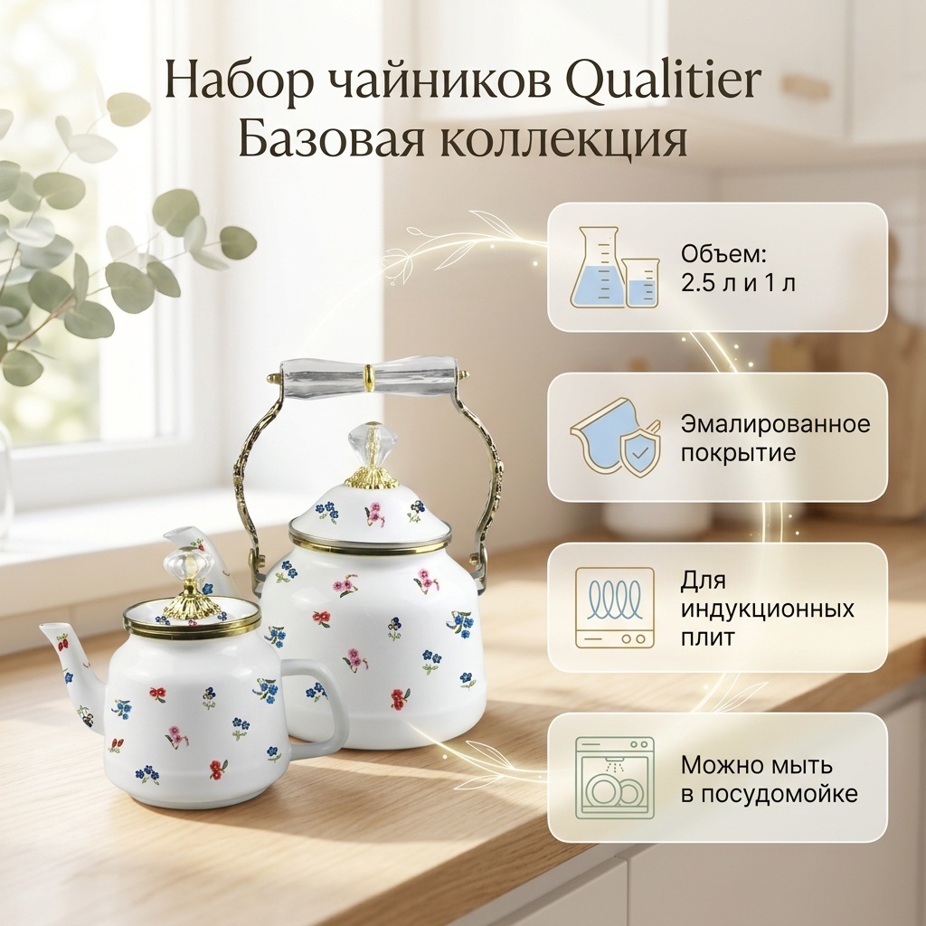 Qualitier набор чайников Базовая коллекция 123457 2.5 л, эмаль
