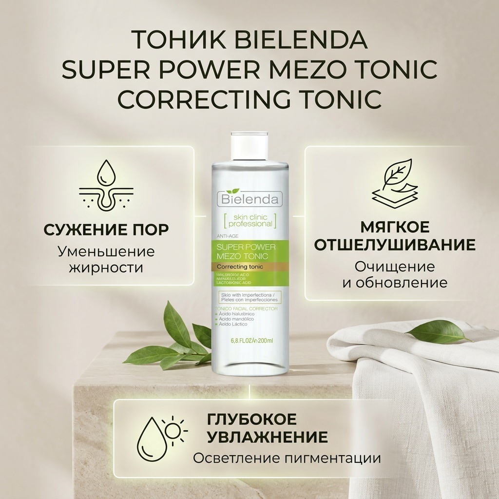 Bielenda тоник Super Power Mezo Tonic Correcting Tonic 200 мл
