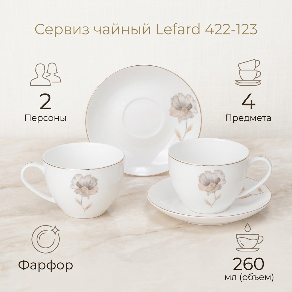 Сервиз на 2 персоны Lefard 422-123, предметов: 4, чайный, фарфор