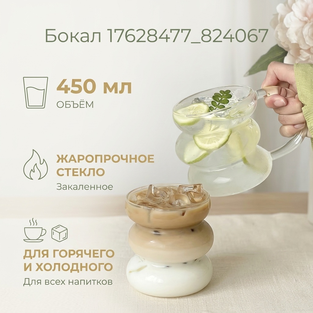 Бокал 450 мл, жаропрочное стекло, закаленное стекло, 1 шт