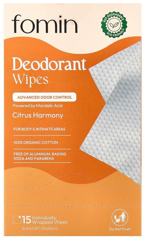Влажные салфетки fomin Deodorant Citrusдезодорантные салфетки, с ароматом цитрусовых, 15 салфеток в индивидуальной упаковке 15 шт