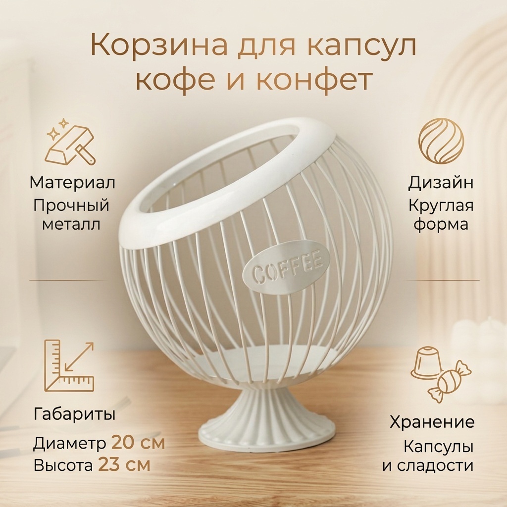 Конфетница Корзина для капсул кофе и конфет круглая 1 шт