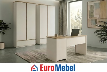 Комплект офисной мебели (стол, шкаф) Euromebel Лима, светло серый, светло-коричневый