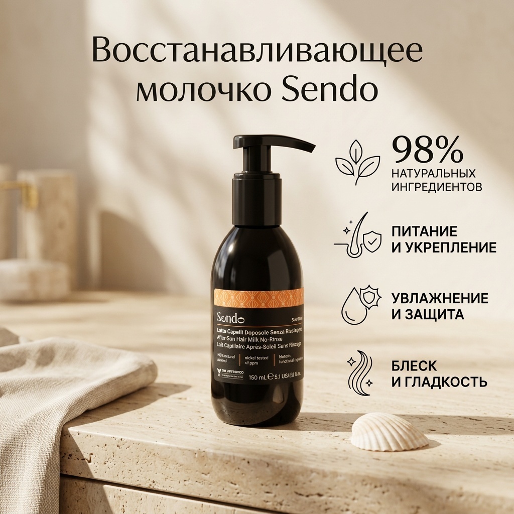 Sendo Восстанавливающее молочко для волос после воздействия солнца, соленой воды или хлора молочко 150 мл