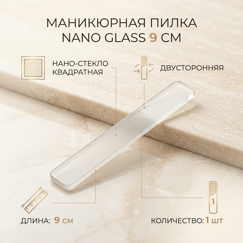 Маникюрная пилка Нано стекло квадратная 1 шт