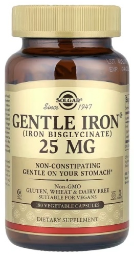 Solgar Gentle Iron 25 мг (Бисглицинат железа) капсулы 180 шт