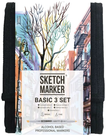 Набор маркеров SKETCHMARKER Basic-3, set 12 - Базовые оттенки сет 3 (12 маркеров + сумка органайзер)