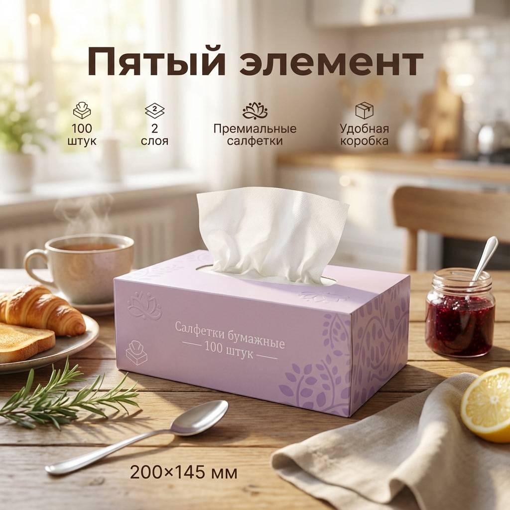 Бумажные салфетки Пятый Элемент Premium Tissue Line 100 шт