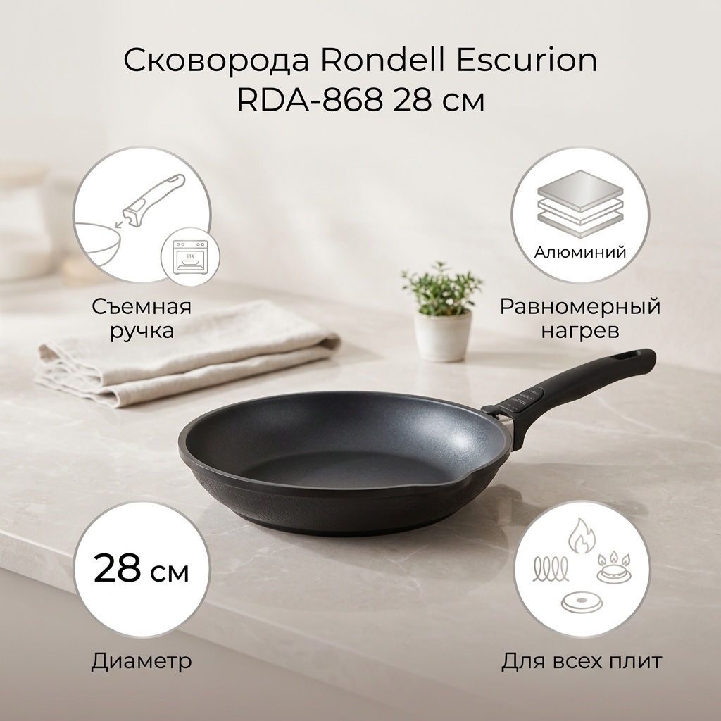 Сковорода Rondell Escurion 28 см с антипригарным покрытием, алюминий