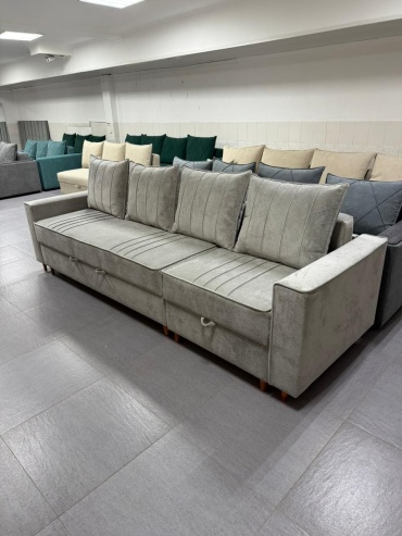 Диван Divan.kz Барон ортопедический пружина, 300х45 см, обивка велюр, серый