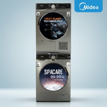 Midea MFK03W80B/S-C + сушильная машина Midea MDK03H80/S-C + стыковочный комплект Midea SK-DS выдвижной серый