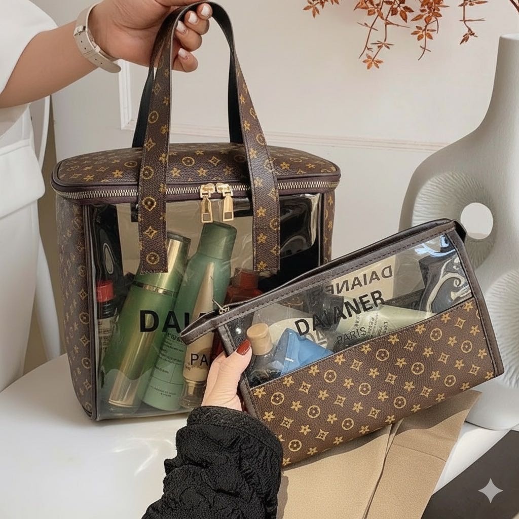 Daianer косметичка поливинилхлорид, экокожа коричневый, прозрачный 24X23 см