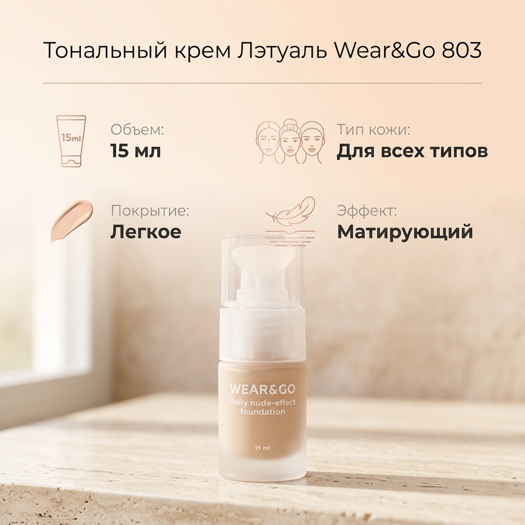Лэтуаль Wear&Go тональный крем 803 15 мл