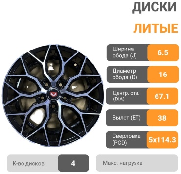 Vossen RS346 6.5x16/5x114.3 D67.1 ET38 4 диска черный