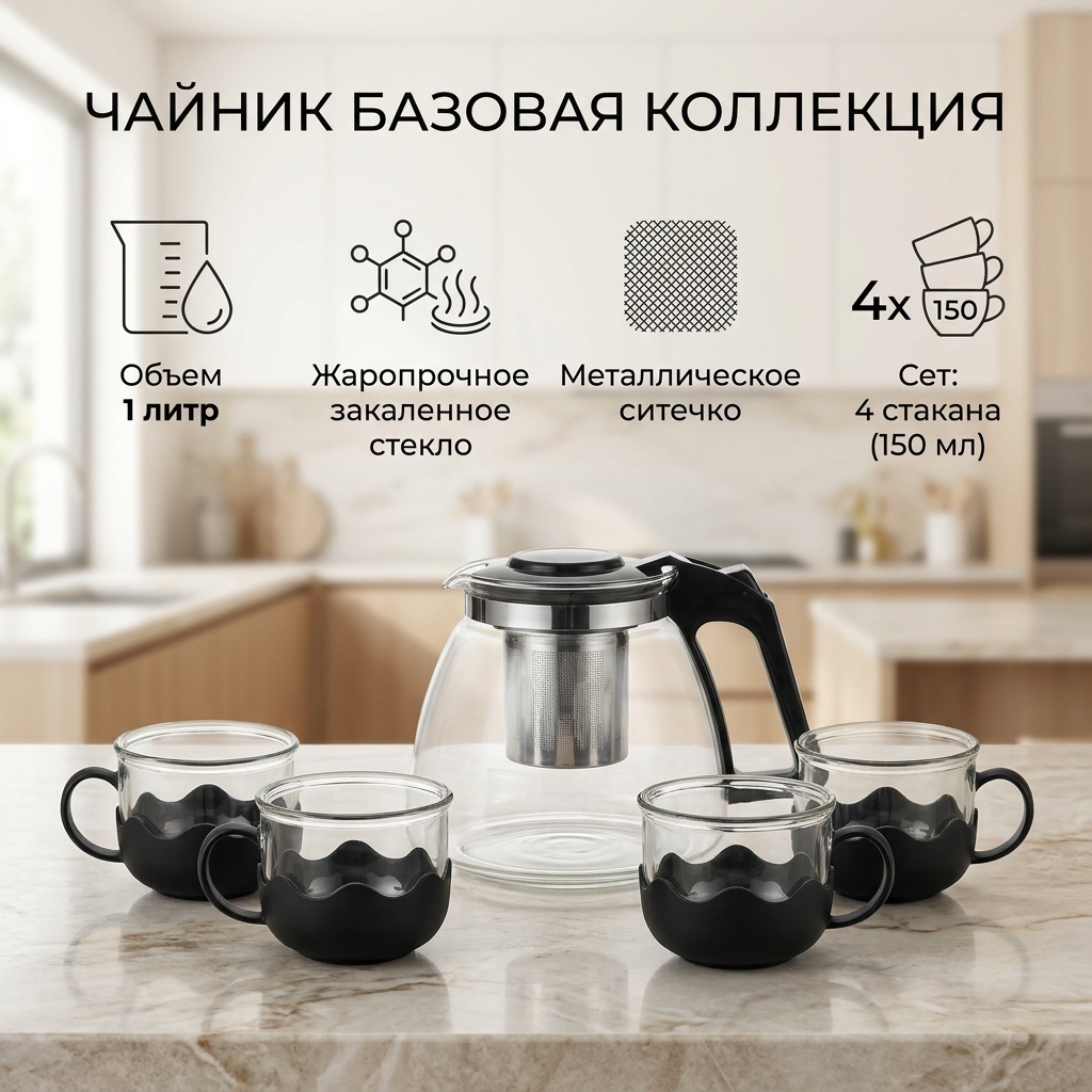 Чайник Базовая коллекция 055004280 1 л, закаленное стекло