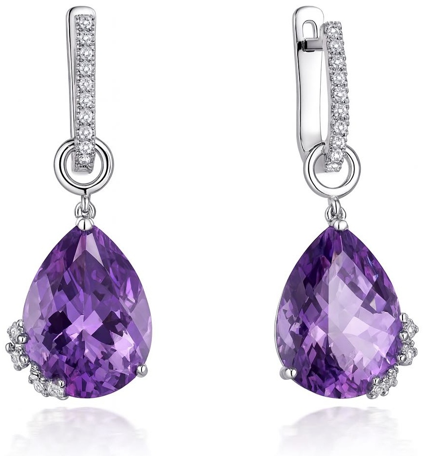 Серьги Эстет 01840 вес 8 г золото, аметист, фианит