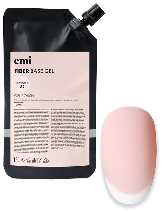 E.Mi базовое покрытие E.MiLac Fiber Base Gel Natural Pink №3 камуфлирующее 100 мл