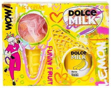 DOLCE MILK Набор 315 (мочалка ice cream желт./роз.+ г.д.д.Банан 300 мл)коробка набор декоративной косметики для женщин