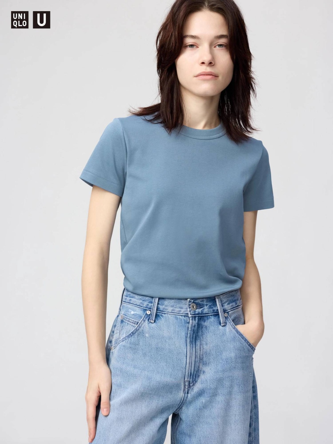 Футболка Uniqlo однотонный лазурный, светло-синий