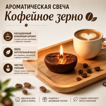 Ароматическая свеча " Кофейное зерно". 7.5 см, 1 шт