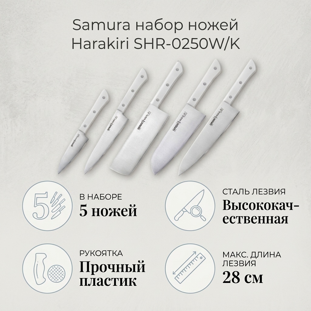 Набор ножей Samura Harakiri SHR-0250W/K, лезвие: сталь 5 шт