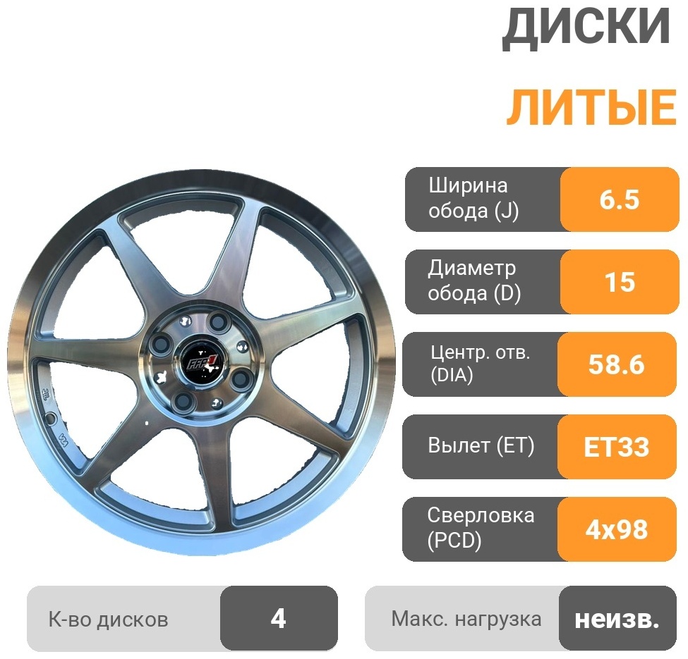 FFP 2799 6.5x15/4x98 D58.6 ET33 4 диска серебристый