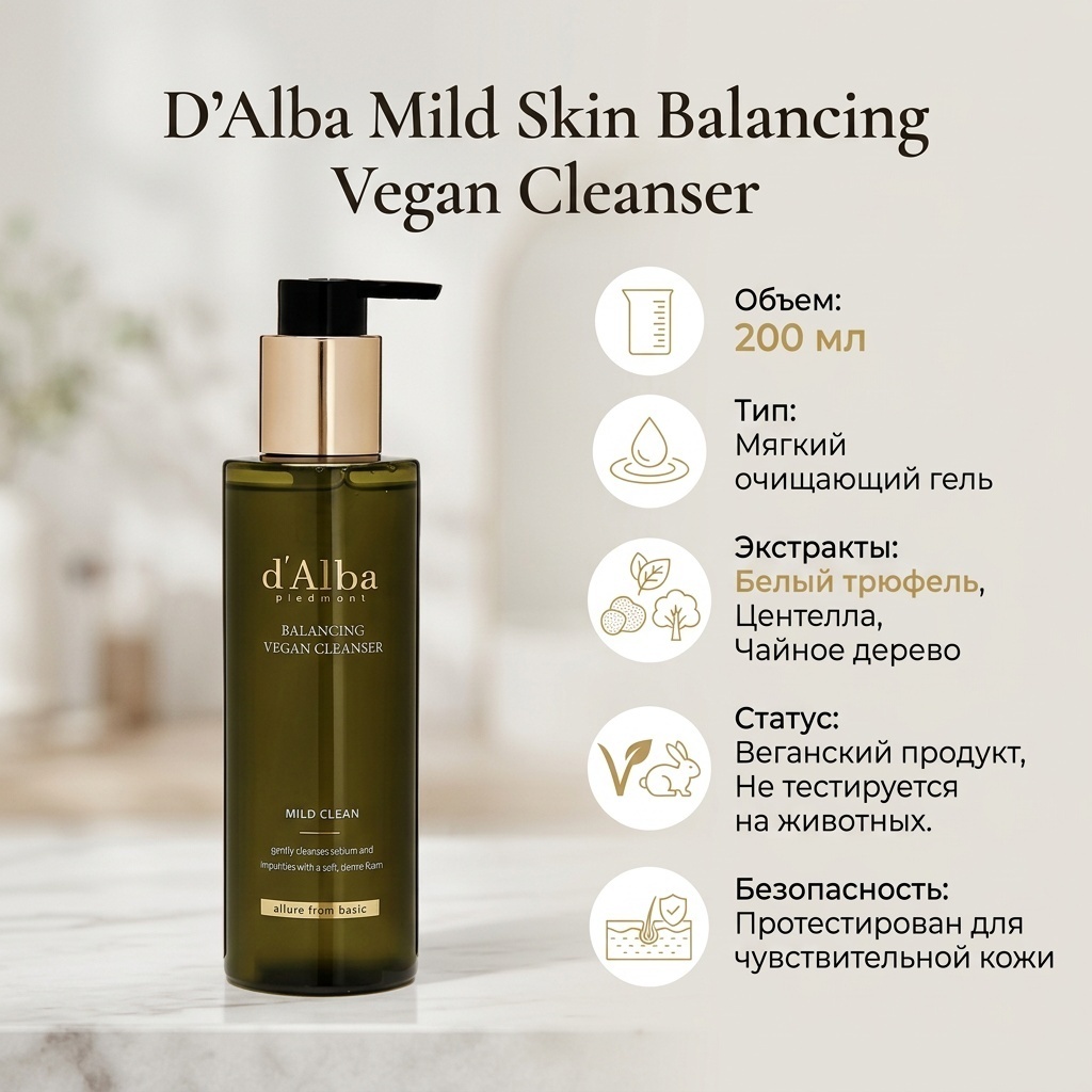 D'Alba D'ALBA mild skin balancing vegan cleanser гель 200 мл