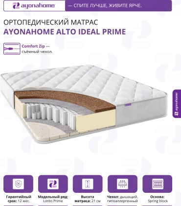 Матрас Ayonahome ALTO Ideal Prime, 180x200x21 см