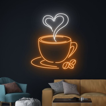 Neon.Omir неоновая вывеска настенный Кофе, холодный белый, оранжевый