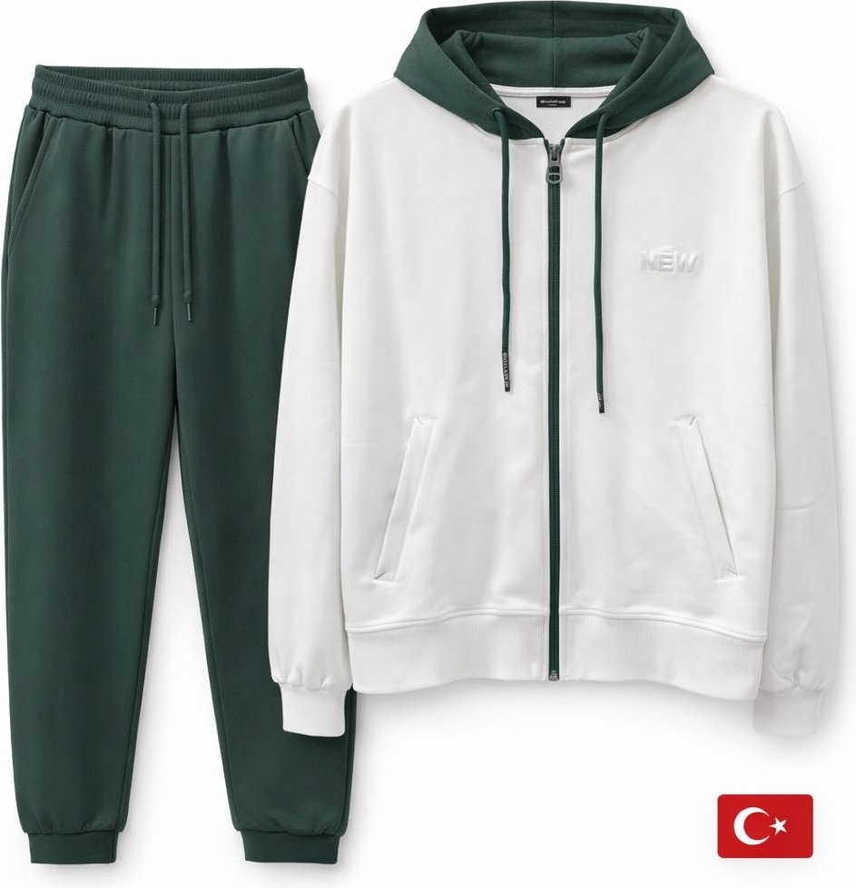 Повседневный костюм New Color белый, темно-зеленый