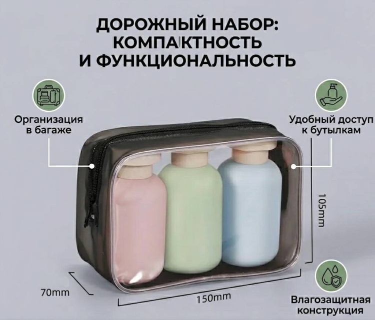 Флакон дорожный наливным путем пластик 100 мл 3 шт