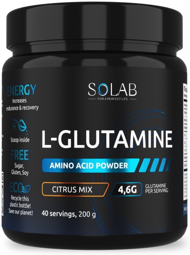 Аминокислота SOLAB L-Glutamine цитрусовый микс