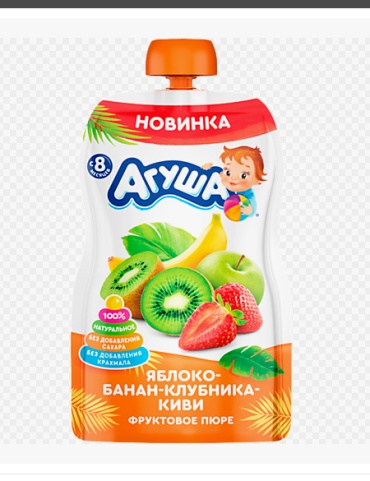 Детское пюре Агуша Яблоко банан клубника киви 90 г, с 8 месяцев