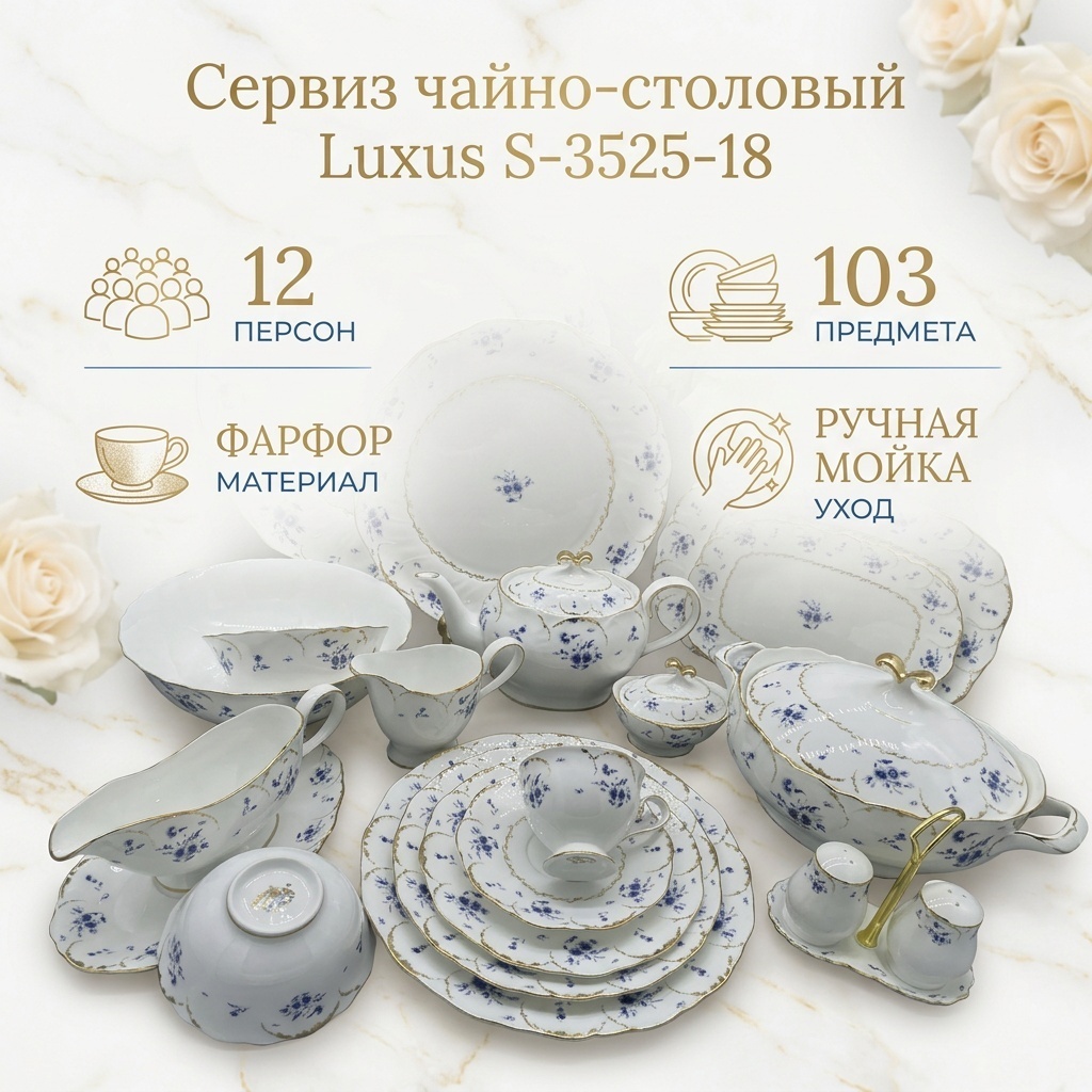 Сервиз на 12 персон Luxus S-3525-18, предметов: 103, чайно-столовый, фарфор
