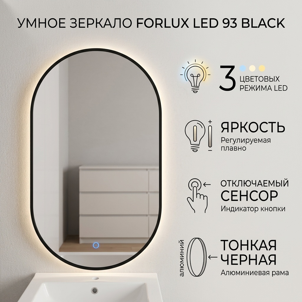 Умное зеркало настенное Forlux 60x100 см