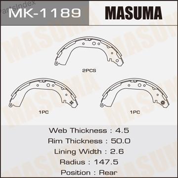MASUMA Колодки Тормозные Барабанные MK1189