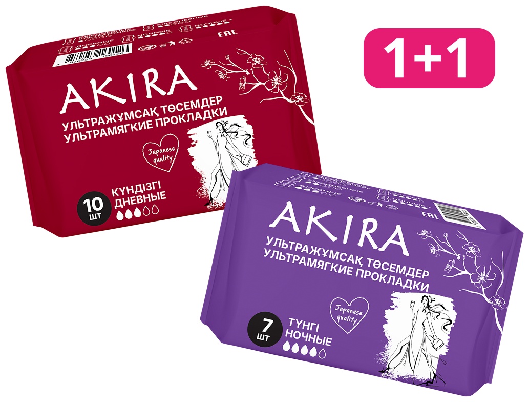 Akira прокладки дневные 3 капли 10 шт + ночные 4 капли 7 шт