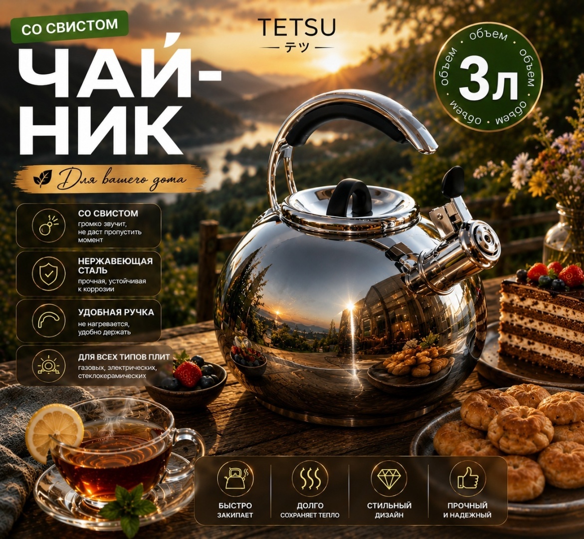 Чайник TETSU 3 л нержавеющей сталь