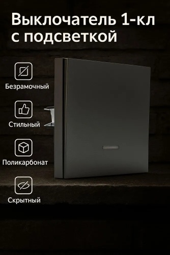 Выключатель клавишный NEXON Выключатель с подсветкой платина 80-B4-EK11DKZ, серый